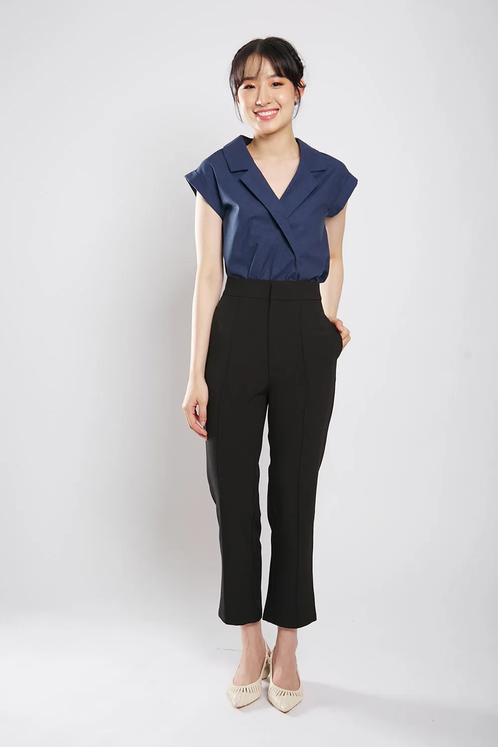Maryanne Tailored Blouse in Navy Blue