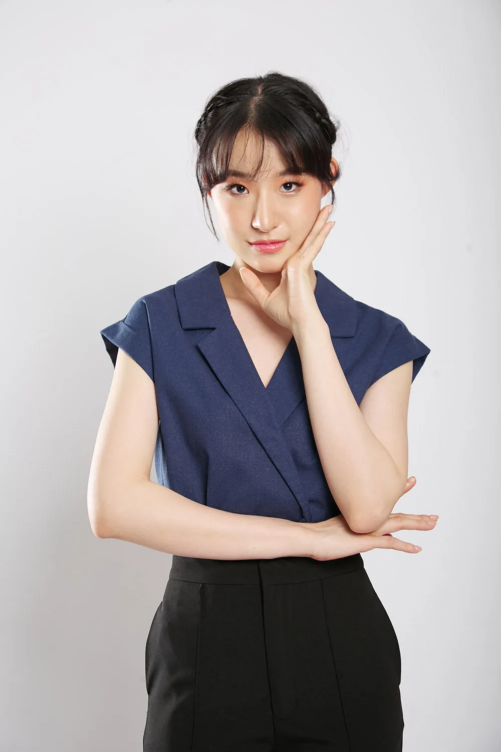 Maryanne Tailored Blouse in Navy Blue