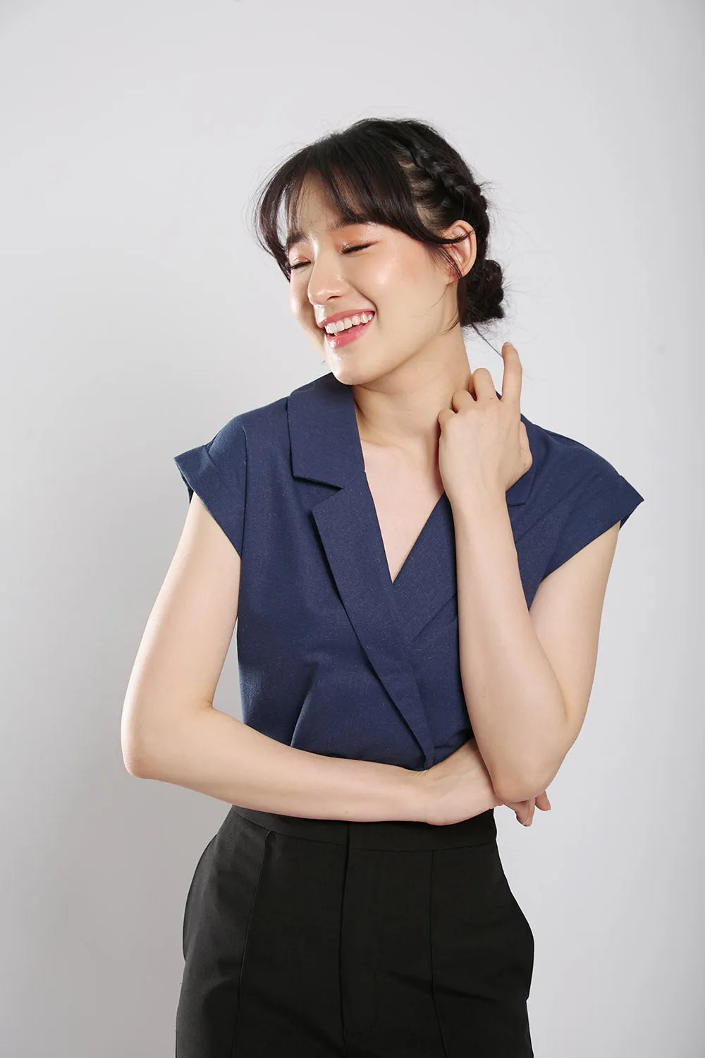Maryanne Tailored Blouse in Navy Blue
