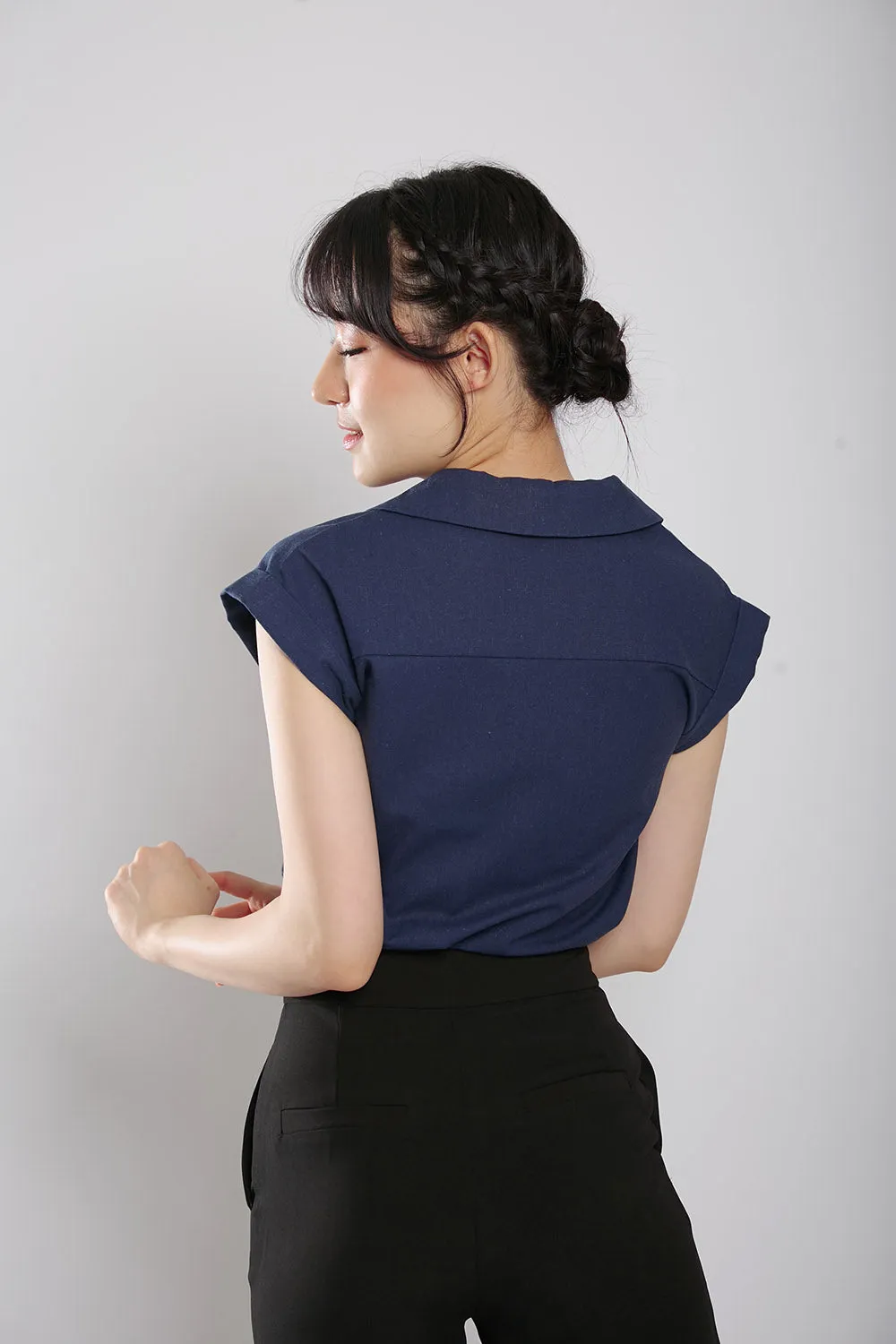 Maryanne Tailored Blouse in Navy Blue