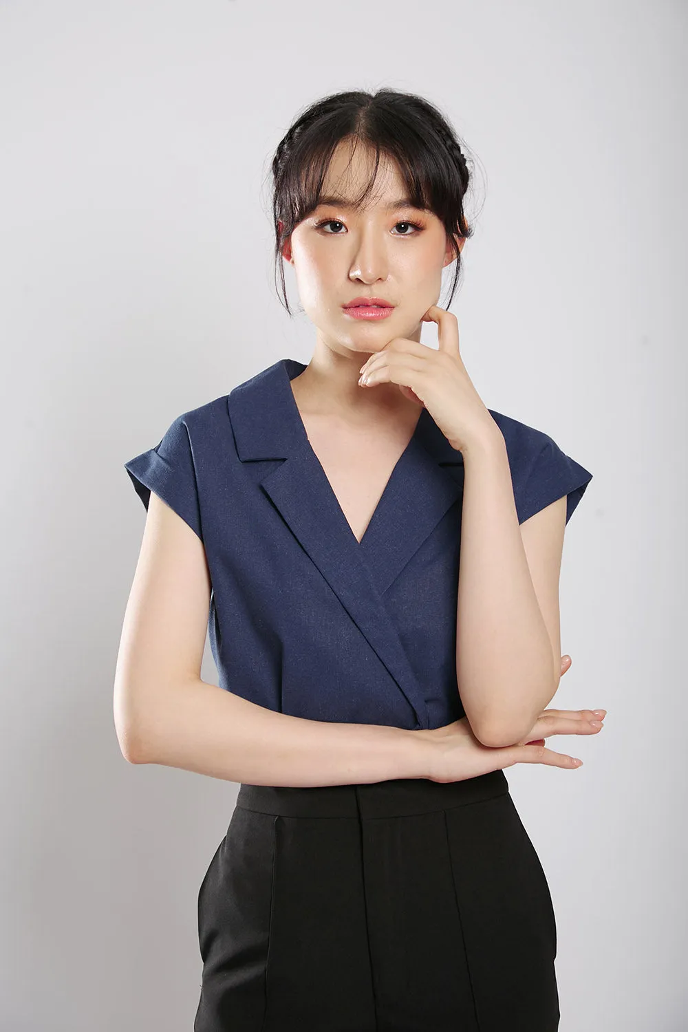 Maryanne Tailored Blouse in Navy Blue