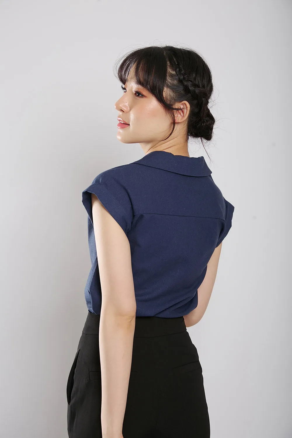 Maryanne Tailored Blouse in Navy Blue