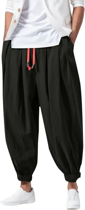 Men Cargo Combat Work Pants Casual Linen Stretchy Linen Pant Cuffed Hem Sweatpant Joggers Loose Fitness