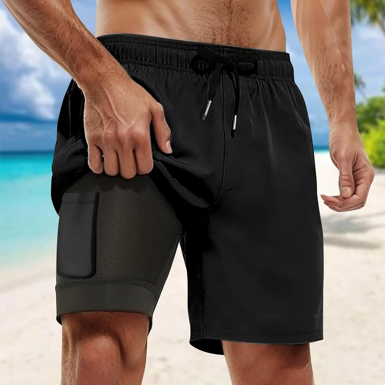 Men Cargo Pants Casual Linen Stretch Waist Pant Beach Sweatpant Joggers Fitness Running Workout Sweat