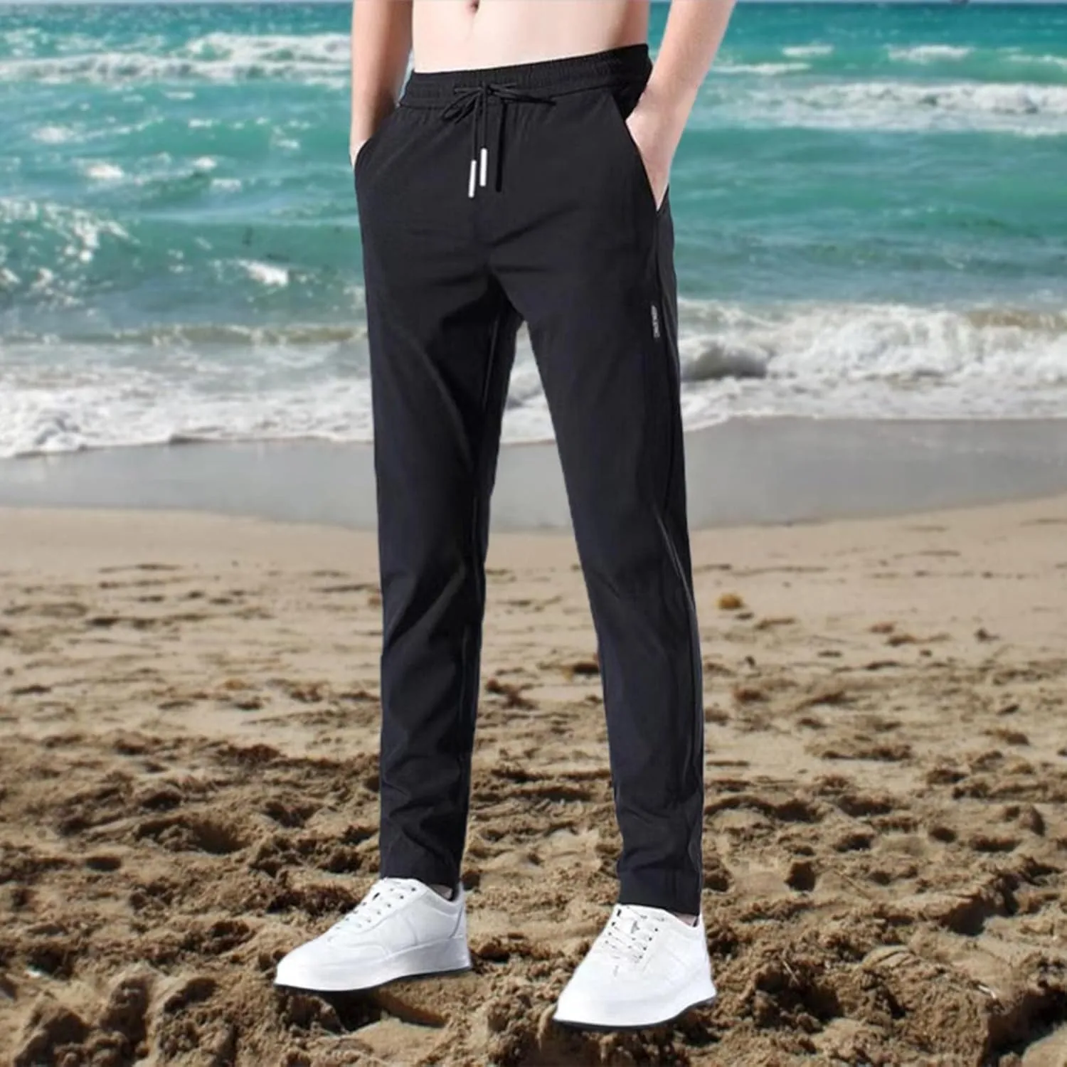 Men Combat Cargo Pants Casual Linen Stretch Drawstring Pant Beach Sweatpants Joggers Baggy Yoga Jogger Bottoms
