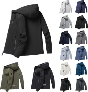 Men Hooded Jacket Waterproof Lightweight Insulated Fleece Rain Jacket Outdoor Raincoat Shell Jacket for Hiking Travel