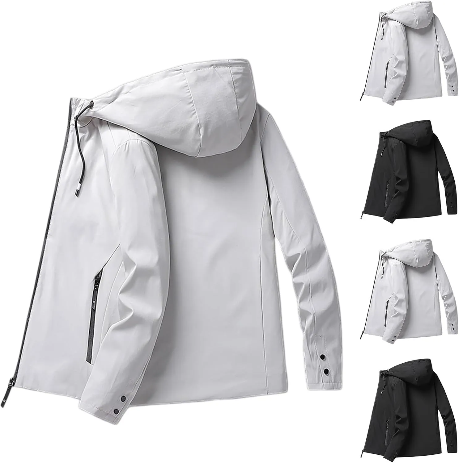 Men Hooded Jacket Waterproof Lightweight Insulated Fleece Rain Jacket Outdoor Raincoat Shell Jacket for Hiking Travel