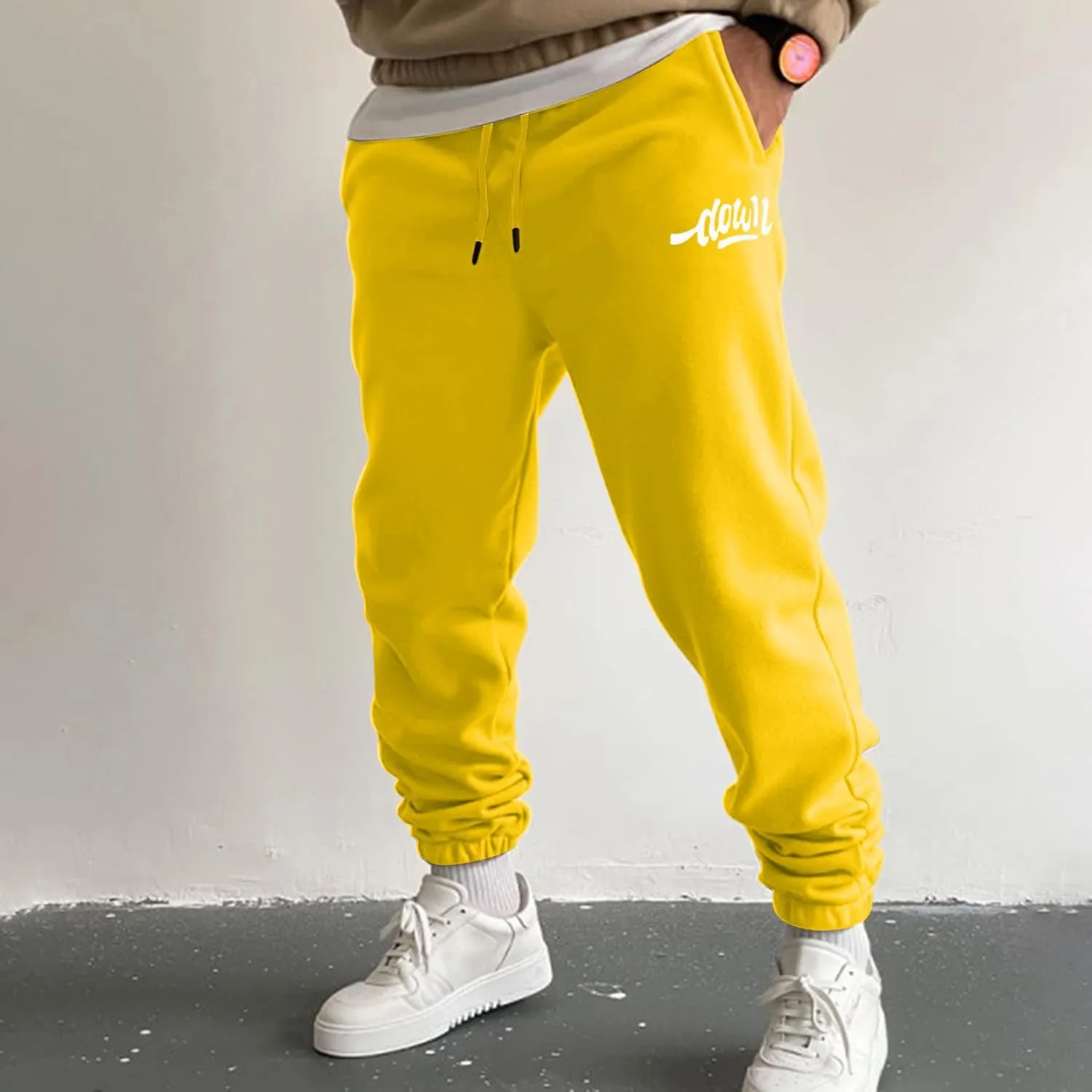 Mens Autumn and Winter High Street Fashion Leisure Loose Sports Running Solid Color Lace Up Pants Sweater Sport