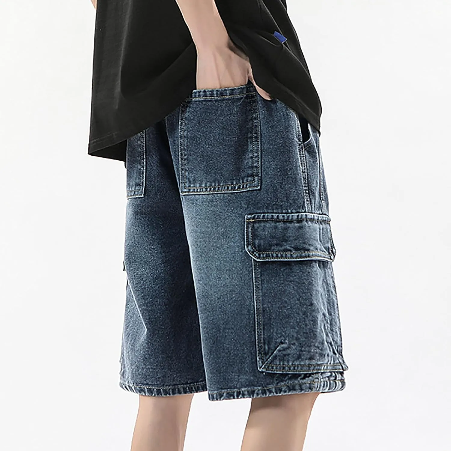 Mens Baggy Jean Shorts Loose Fit Long Denim Shorts Casual Summer Y2K Streetwear Clothes