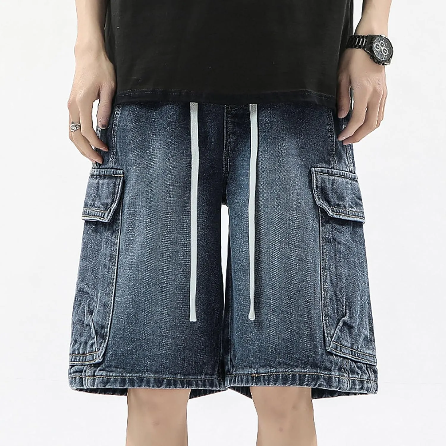 Mens Baggy Jean Shorts Loose Fit Long Denim Shorts Casual Summer Y2K Streetwear Clothes