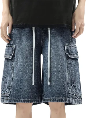 Mens Baggy Jean Shorts Loose Fit Long Denim Shorts Casual Summer Y2K Streetwear Clothes