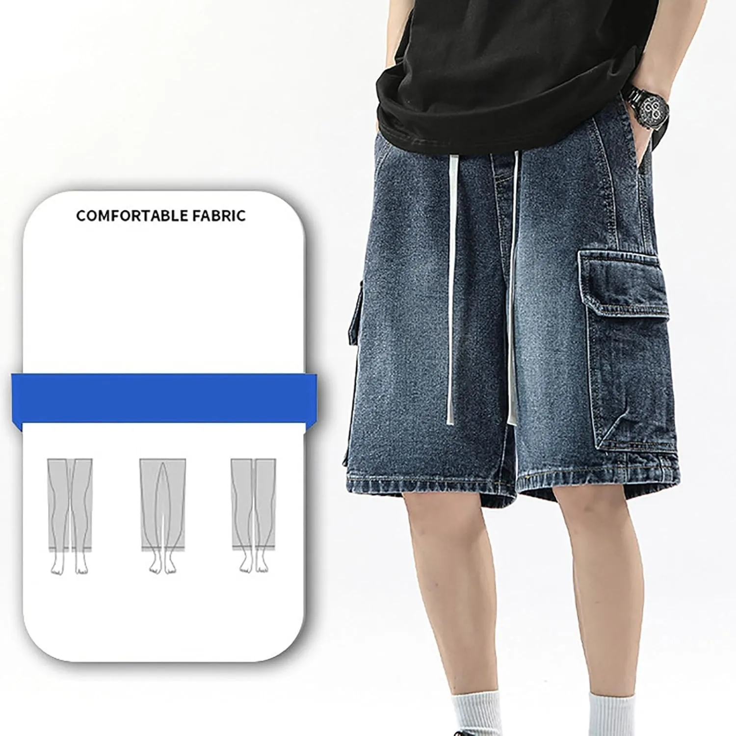 Mens Baggy Jean Shorts Loose Fit Long Denim Shorts Casual Summer Y2K Streetwear Clothes
