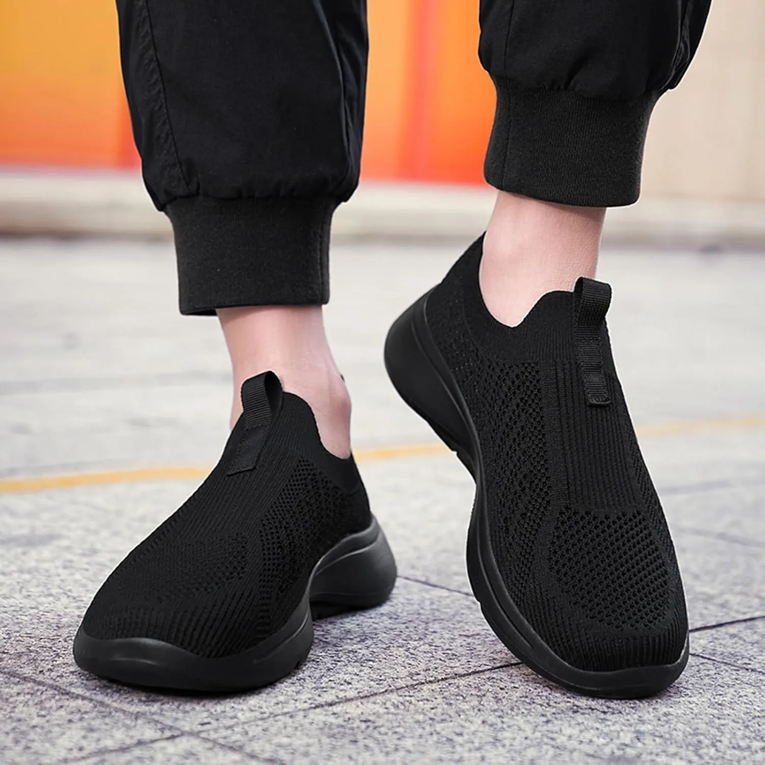Mens Breathable Slip On Dress Shoes Lightweight Breathable Walking Shoe Gym Tennis Elastic Fly Woven Mesh Shoes