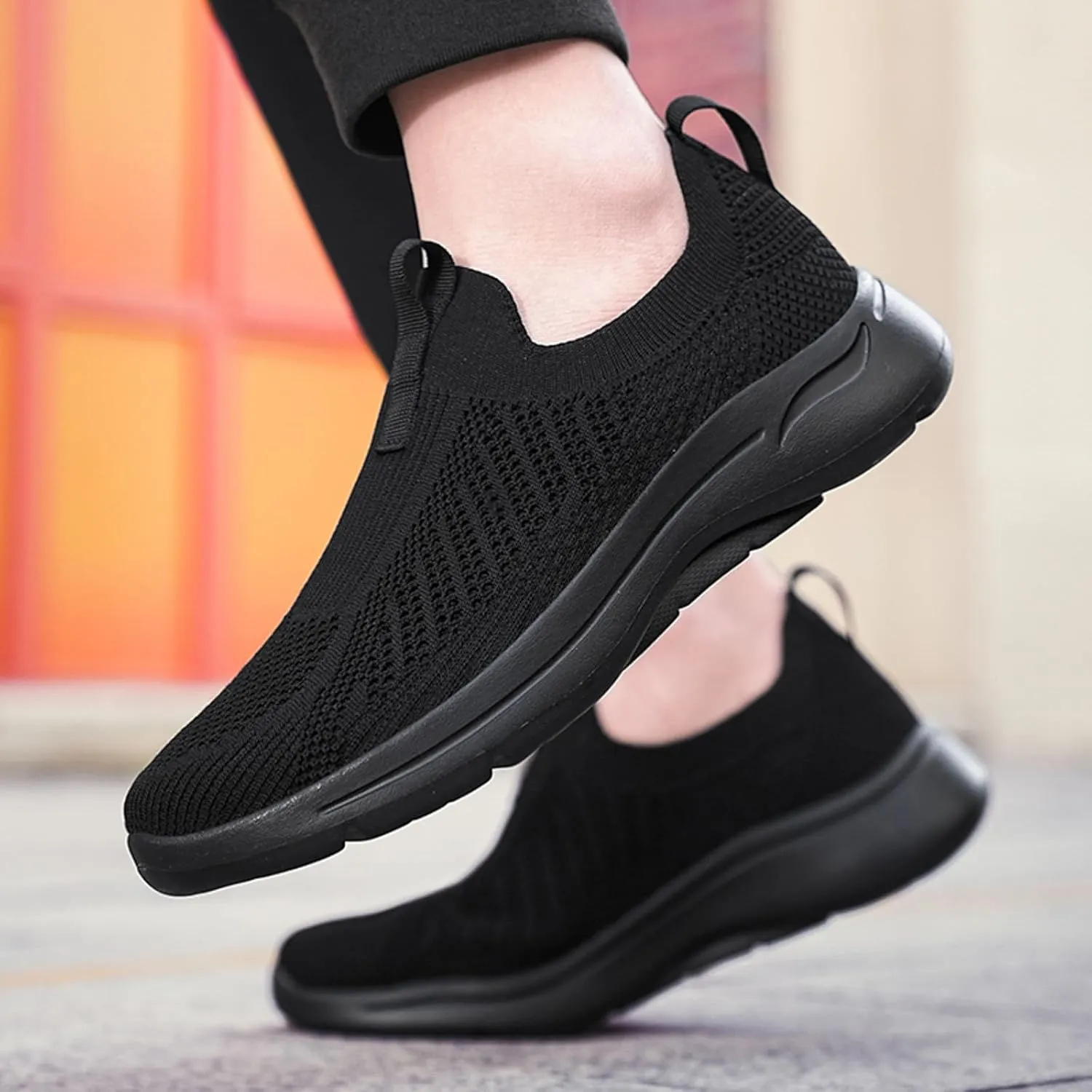 Mens Breathable Slip On Dress Shoes Lightweight Breathable Walking Shoe Gym Tennis Elastic Fly Woven Mesh Shoes
