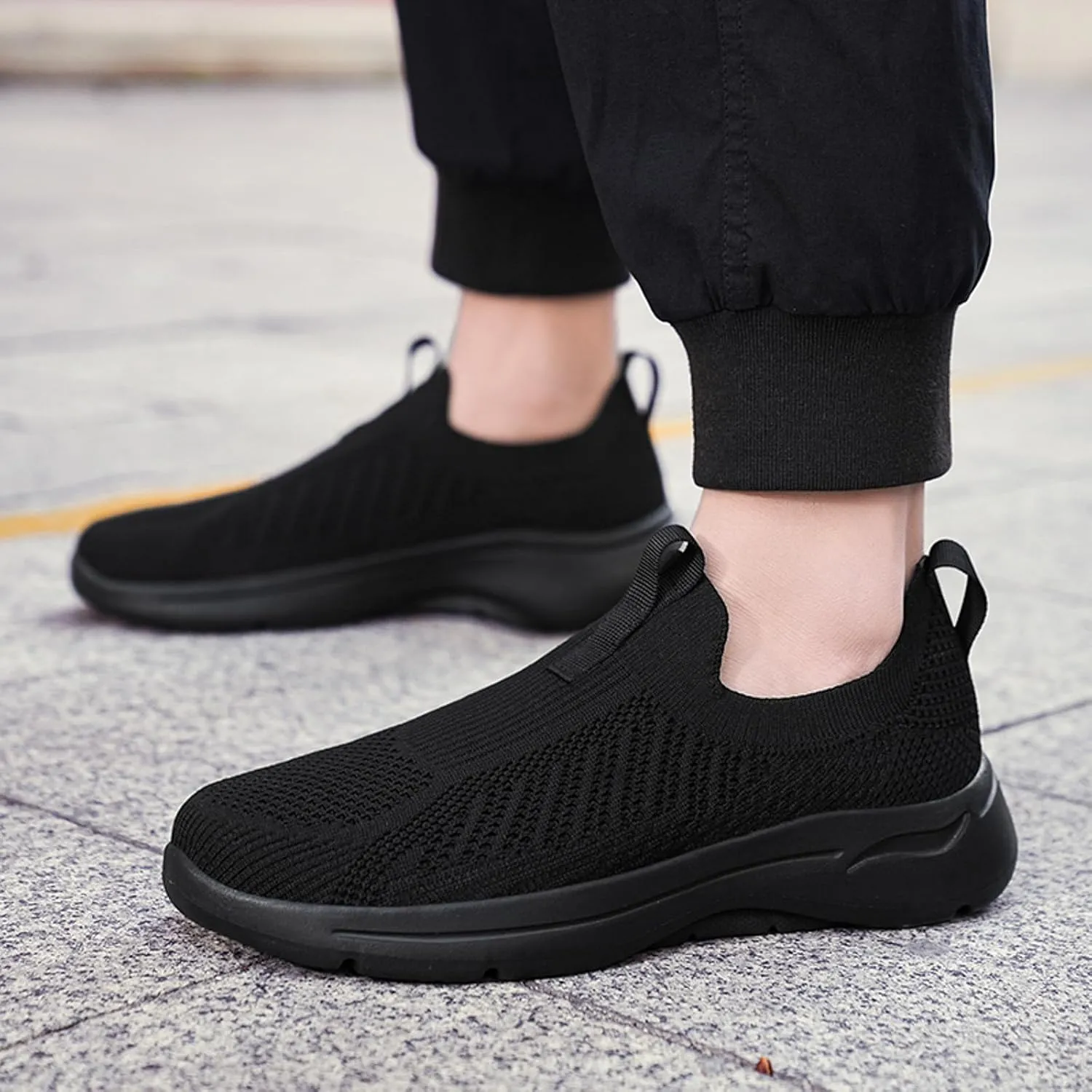 Mens Breathable Slip On Dress Shoes Lightweight Breathable Walking Shoe Gym Tennis Elastic Fly Woven Mesh Shoes