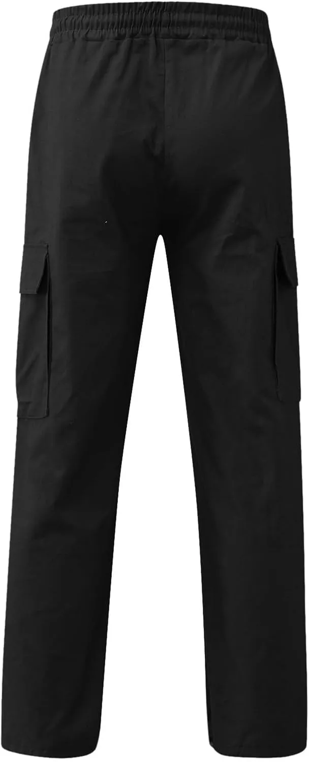 Men's Cargo Combat Pants Casual Linen Stretch Drawstring Pant Sweatpant Joggers Loose Fit Loungewear