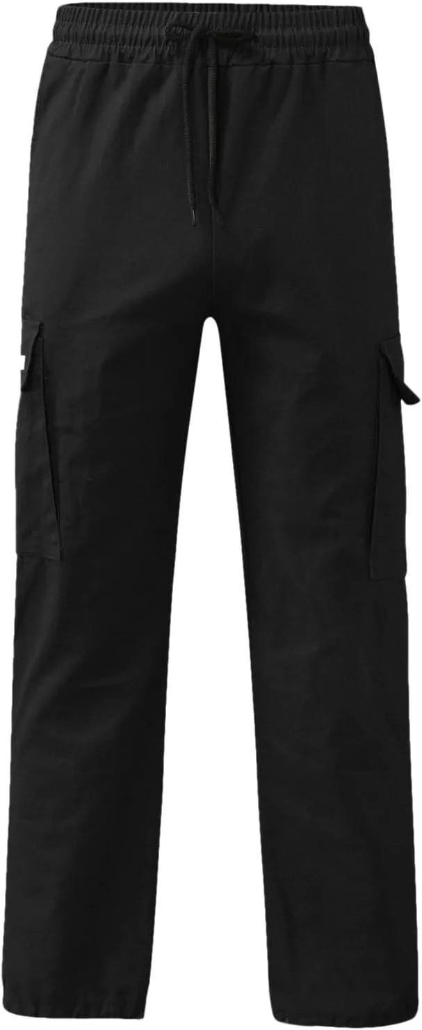 Men's Cargo Combat Pants Casual Linen Stretch Drawstring Pant Sweatpant Joggers Loose Fit Loungewear