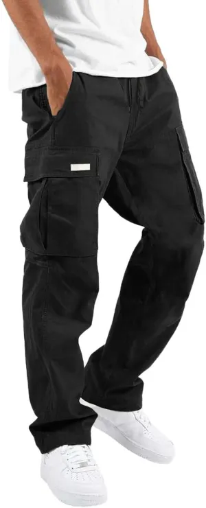 Men's Cargo Combat Pants Casual Linen Stretch Drawstring Pant Sweatpant Joggers Loose Fit Loungewear
