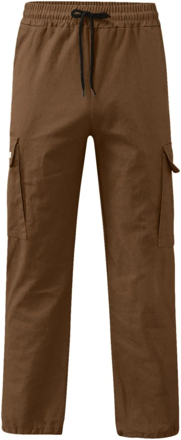 Men's Cargo Combat Pants Casual Linen Stretch Elastic Waist Pant Sweatpants Joggers Loose Gym Yoga Jogging