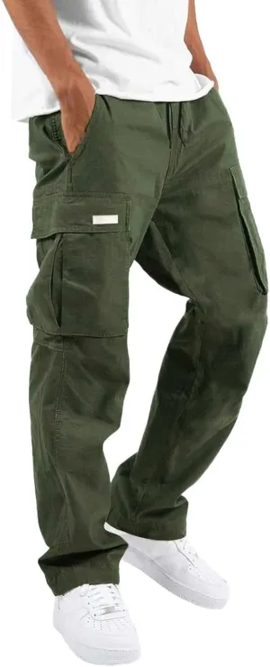 Mens Cargo Combat Work Pant Gym Running Jogger Soft Sweatpant Loose Cuffed Hem Pant Track Lounge