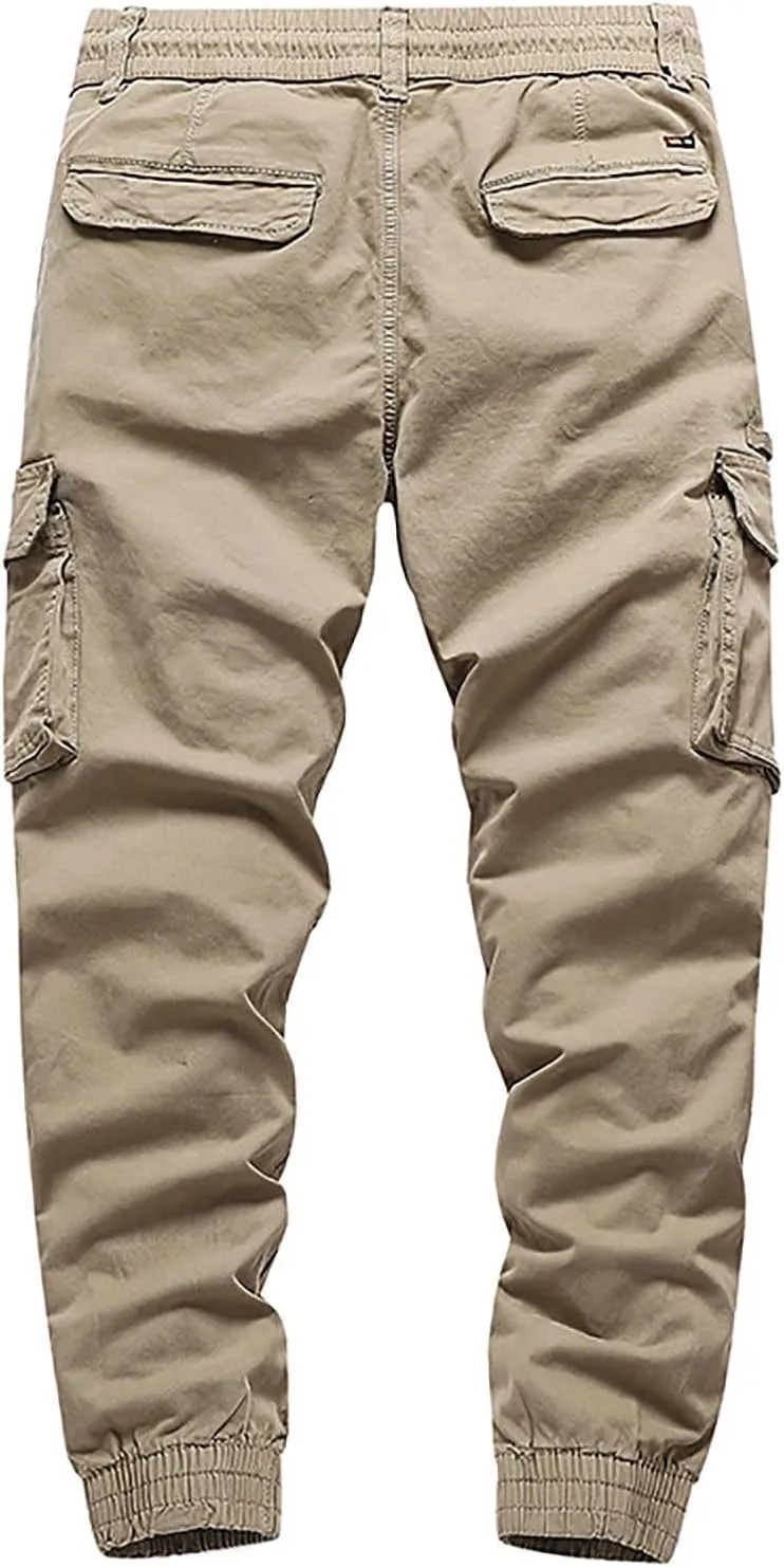 Men's Cargo Pants Big and Tall Elastic Waist Drawstring Workwear Lightweight Solid Color Casual Sweatpants with Pockets