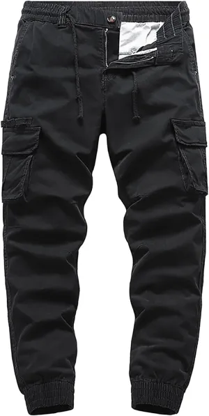 Men's Cargo Pants Big and Tall Elastic Waist Drawstring Workwear Lightweight Solid Color Casual Sweatpants with Pockets