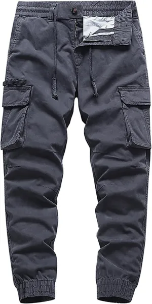 Men's Cargo Pants Big and Tall Elastic Waist Drawstring Workwear Lightweight Solid Color Casual Sweatpants with Pockets