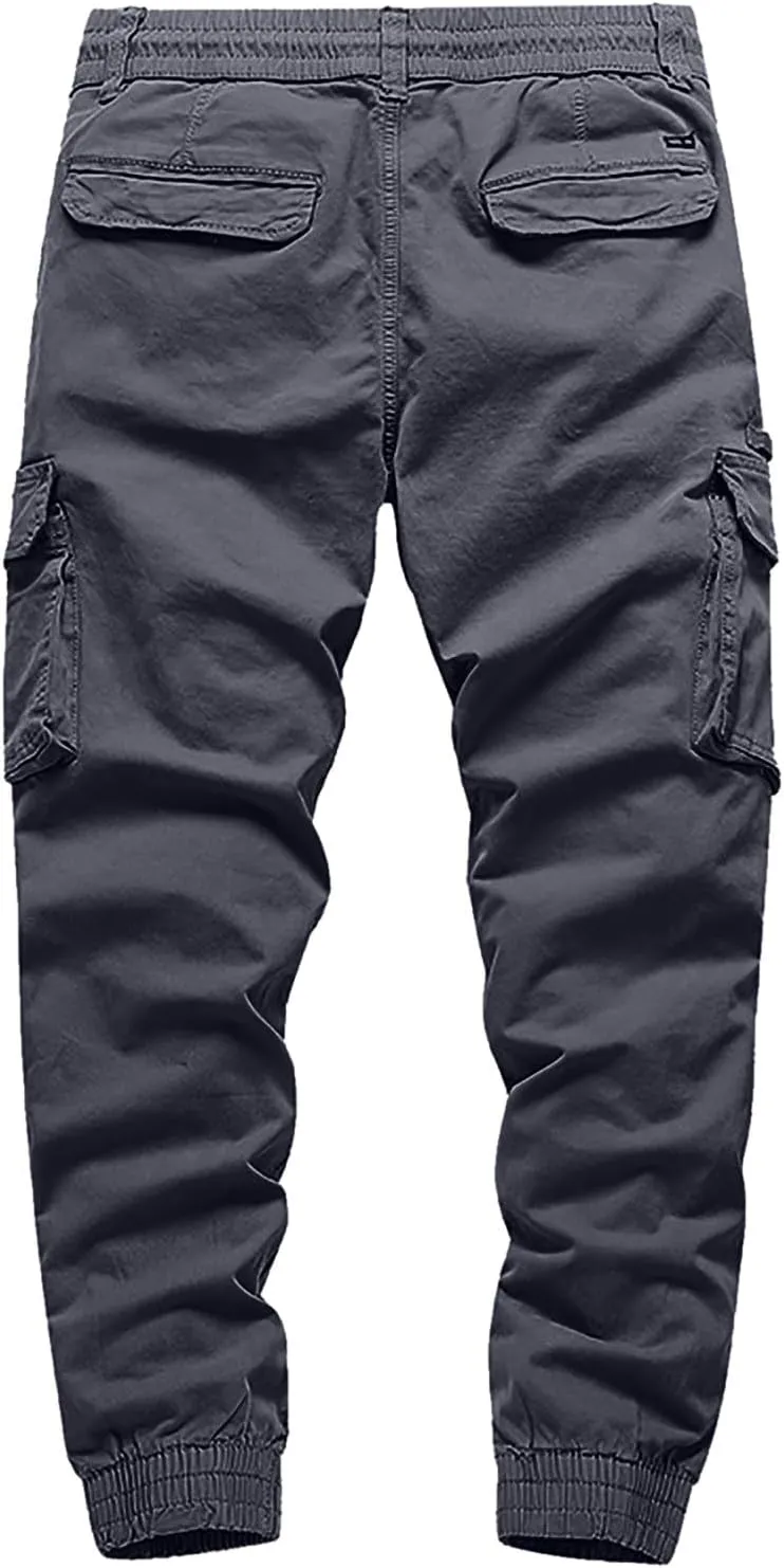 Men's Cargo Pants Big and Tall Elastic Waist Drawstring Workwear Lightweight Solid Color Casual Sweatpants with Pockets