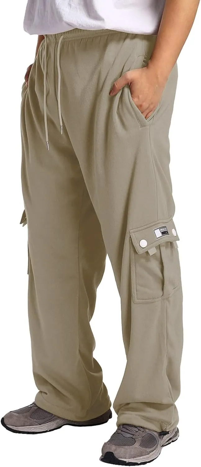 Mens Cargo Pants Big and Tall Lightweight Straight Leg Sweatpants Plus Size Baggy Elastic Waist Drawstring Athletic Joggers