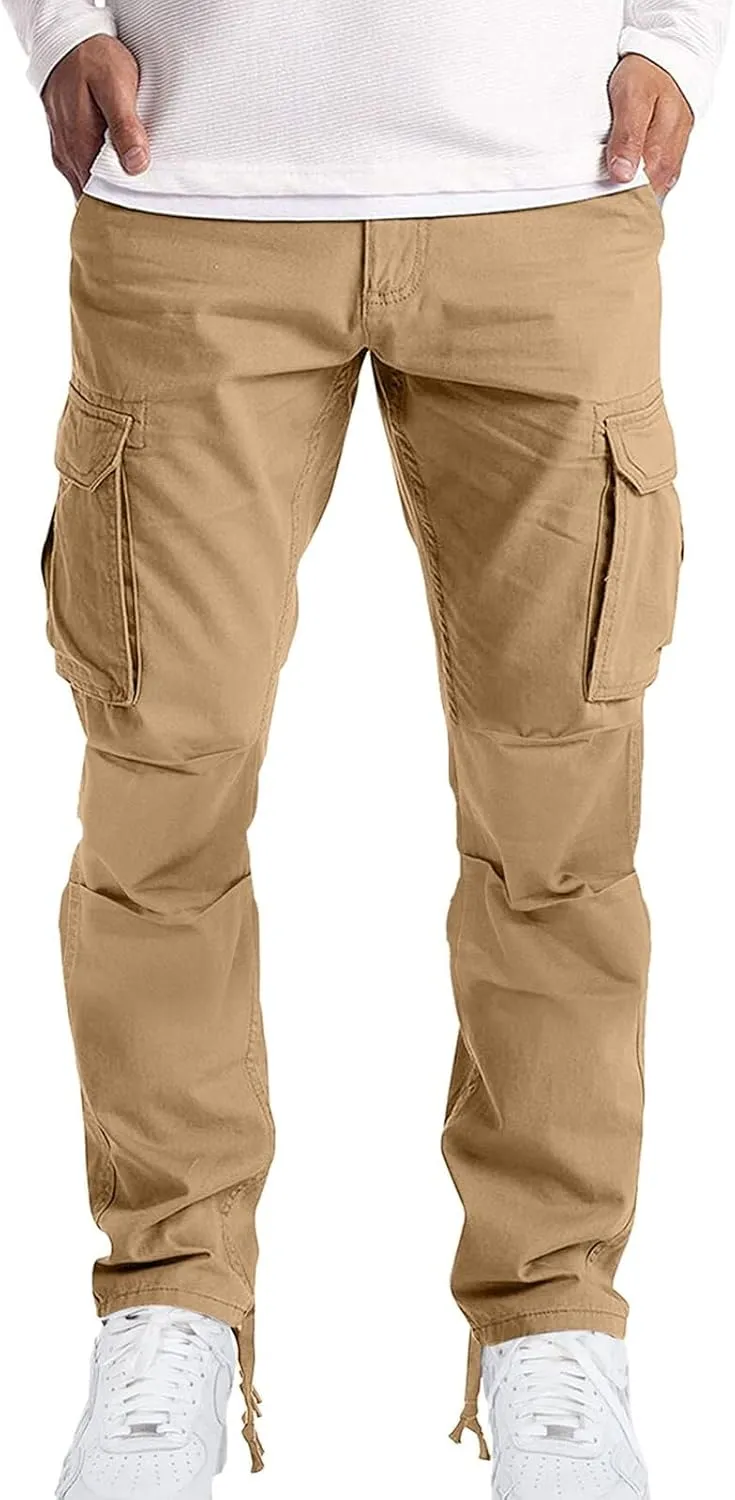 Mens Cargo Pants Big and Tall Loose Fit Stretch Waist Cargo Sweatpants Casual Solid Pleated Straight Athletic Hiking Pants