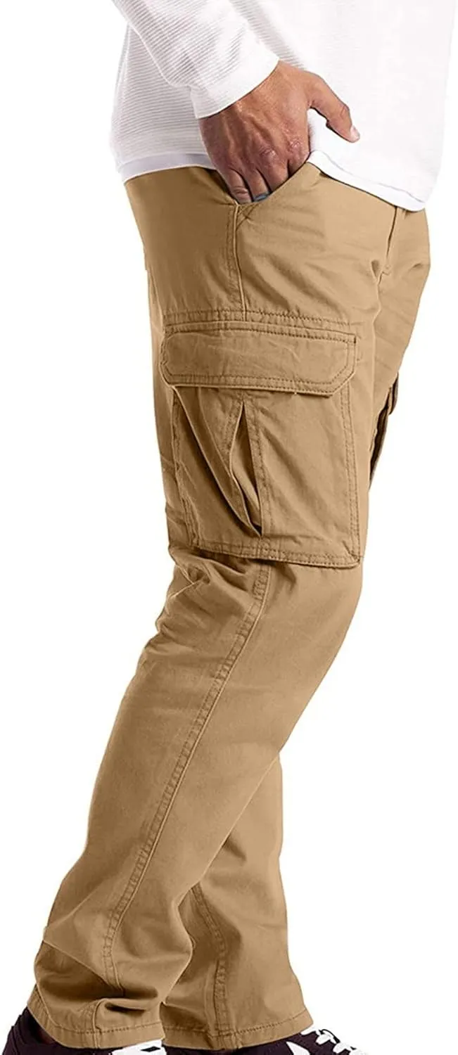 Mens Cargo Pants Big and Tall Loose Fit Stretch Waist Cargo Sweatpants Casual Solid Pleated Straight Athletic Hiking Pants