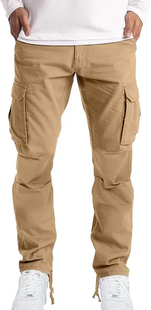 Mens Cargo Pants Big and Tall Loose Fit Stretch Waist Cargo Sweatpants Casual Solid Pleated Straight Athletic Hiking Pants