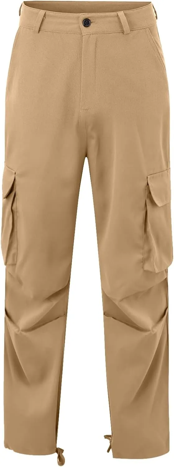 Mens Cargo Pants Big and Tall Loose Fit Stretch Waist Cargo Sweatpants Casual Solid Pleated Straight Athletic Hiking Pants