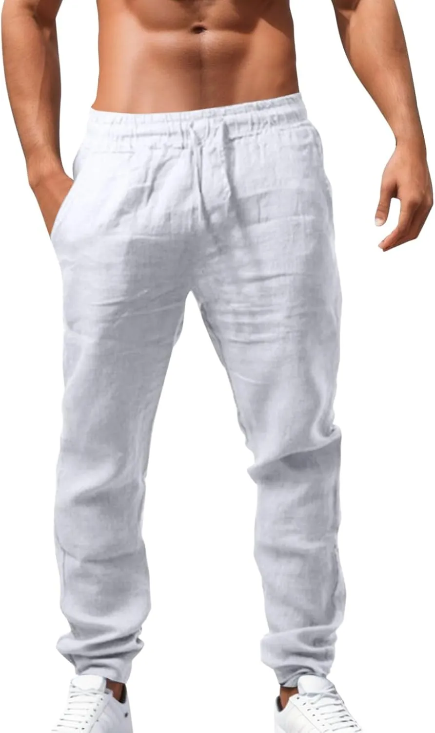 Men's Cargo Pants Casual Linen Stretch Stretch Waistband Pant Lightweight Sweatpants Joggers Gym Running