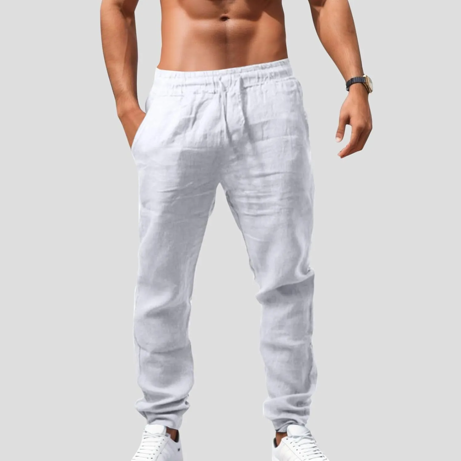 Men's Cargo Pants Casual Linen Stretch Stretch Waistband Pant Lightweight Sweatpants Joggers Gym Running