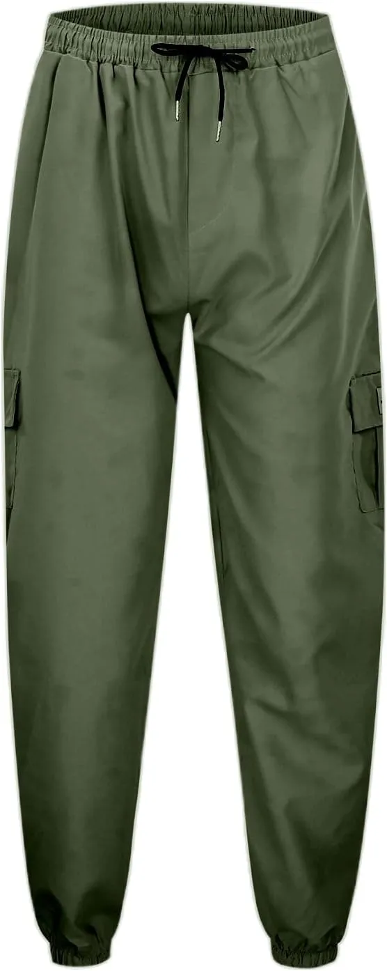 Mens Cargo Pants Elastic Waist Relaxed Fit Plus Size Sweatpants Lightweight Outdoor Workout Jogging Hiking Pants with Pockets