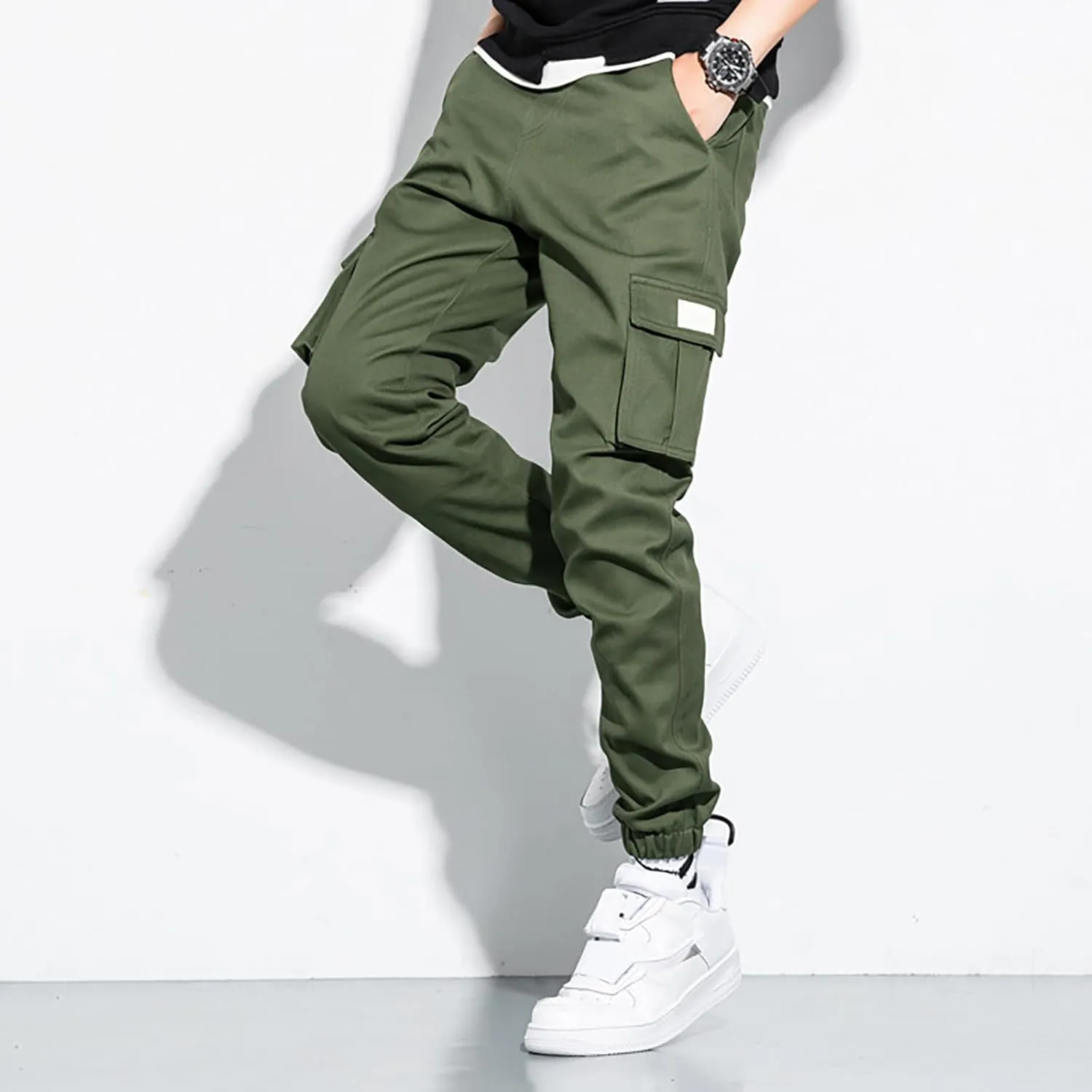 Mens Cargo Pants Elastic Waist Relaxed Fit Plus Size Sweatpants Lightweight Outdoor Workout Jogging Hiking Pants with Pockets