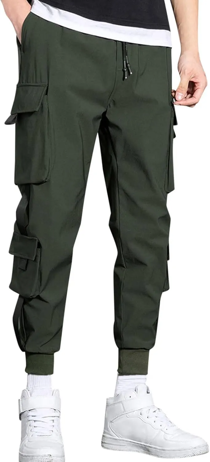 Mens Cargo Pants Relaxed Fit Plus Size Elastic Waist Tapered Harem Pants Drawstring Lightweight Baggy Athleric Joggers