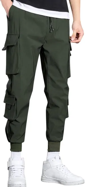 Mens Cargo Pants Relaxed Fit Plus Size Elastic Waist Tapered Harem Pants Drawstring Lightweight Baggy Athleric Joggers