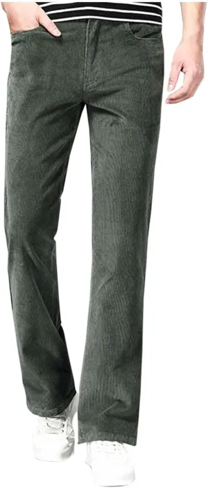 Men's Casual Flared Pants Slim Fit Stretch Waist Corduroy Pants Lightweight Plus Size Summer Lounge Pants with Pockets