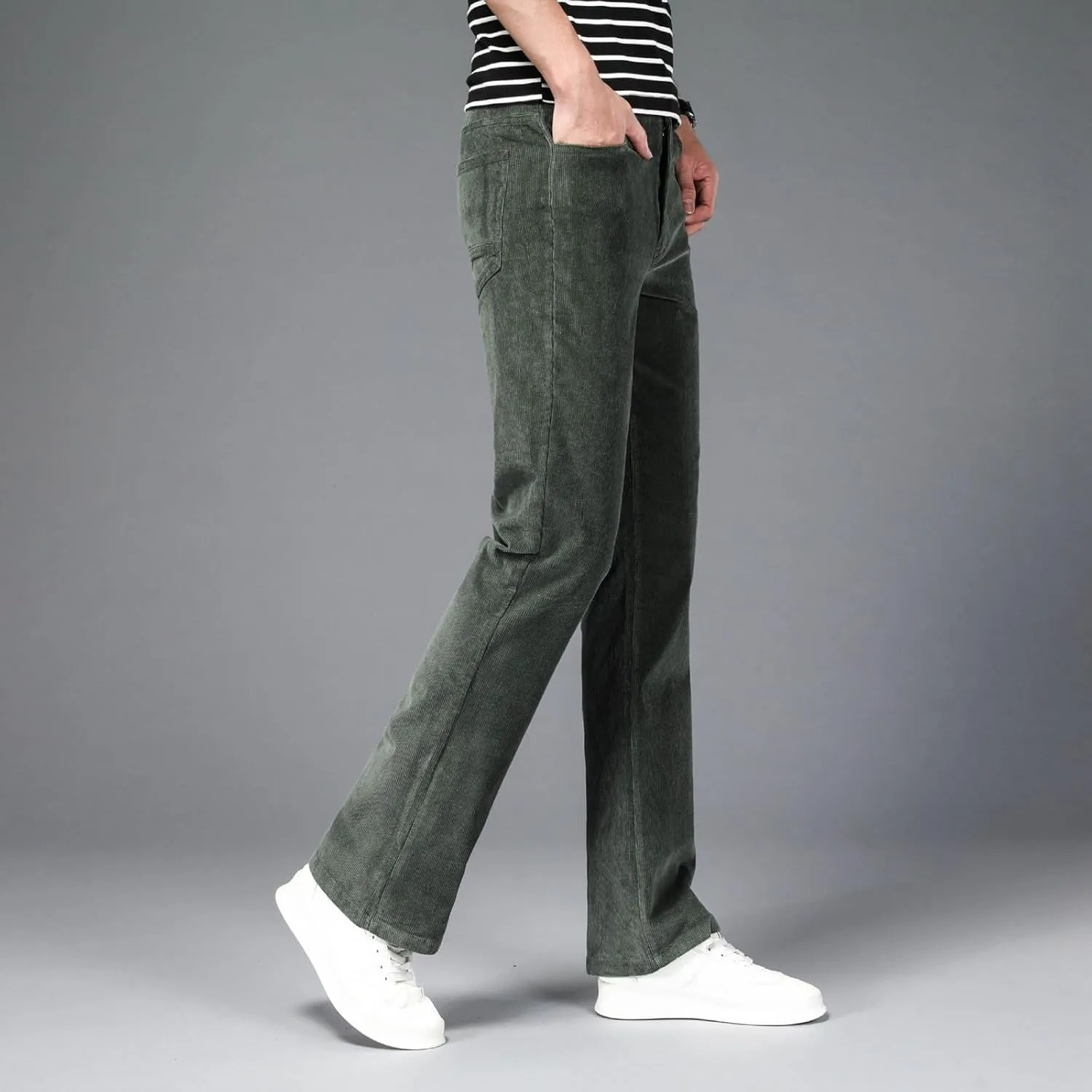 Men's Casual Flared Pants Slim Fit Stretch Waist Corduroy Pants Lightweight Plus Size Summer Lounge Pants with Pockets
