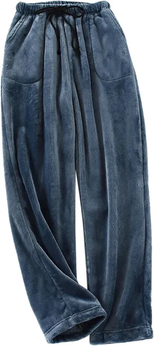 Men's Casual Fleece Pants Relaxed Fit Stretch Waist Thickened Lounge Pants Plus Size Straight Leg Comfy Baggy Trousers