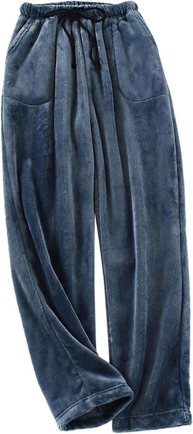 Men's Casual Fleece Pants Relaxed Fit Stretch Waist Thickened Lounge Pants Plus Size Straight Leg Comfy Baggy Trousers