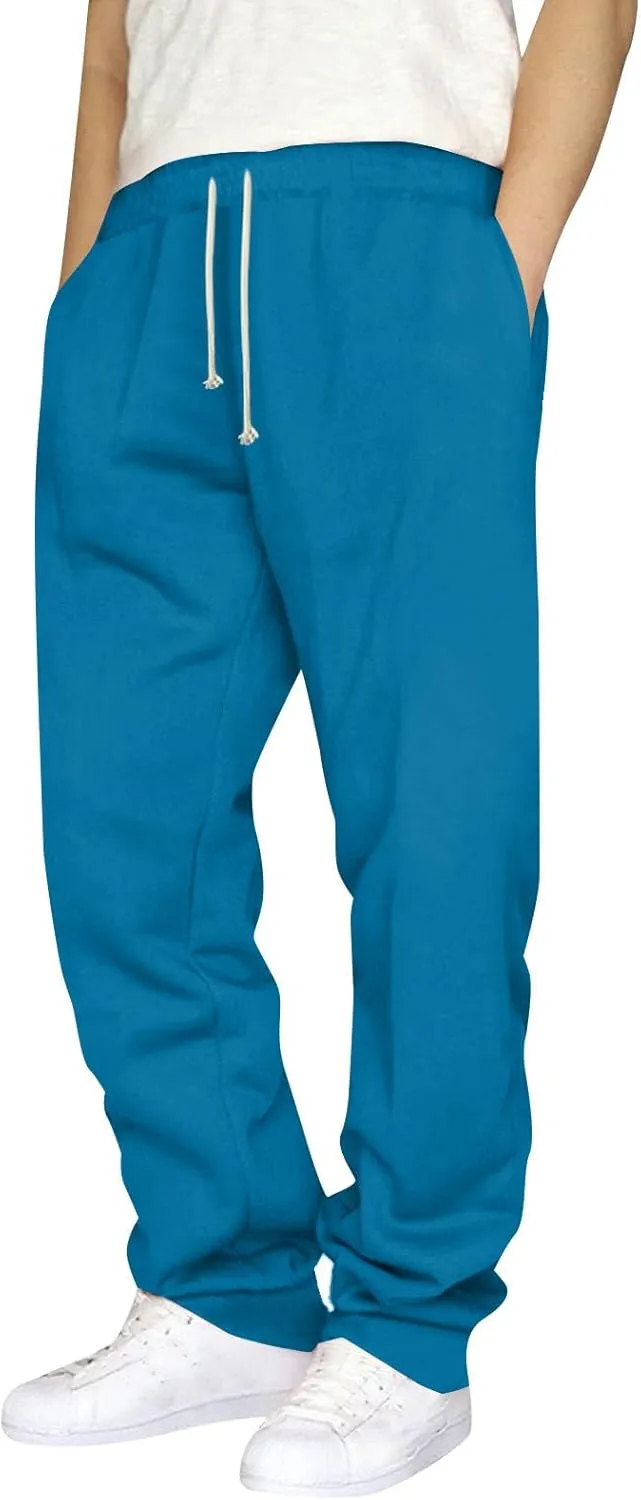 Mens Casual Fleece Pants Relaxed Fit Stretch Waist Warm Sweatpants Plus Size Soft Comfy Winter Lounge Pants with Pockets