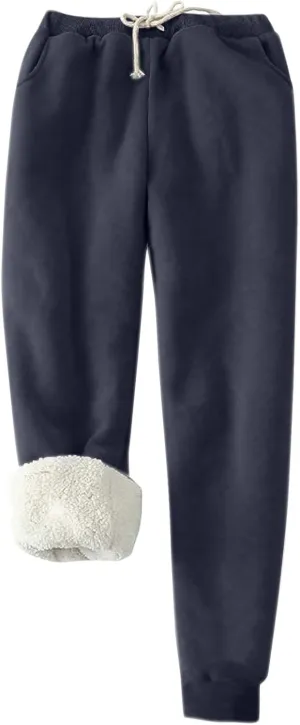 Mens Casual Fleece Pants Relaxed Fit Stretch Waist Warm Sweatpants Plus Size Soft Comfy Winter Lounge Pants with Pockets