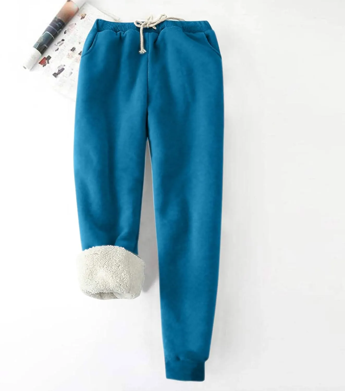 Mens Casual Fleece Pants Relaxed Fit Stretch Waist Warm Sweatpants Plus Size Soft Comfy Winter Lounge Pants with Pockets