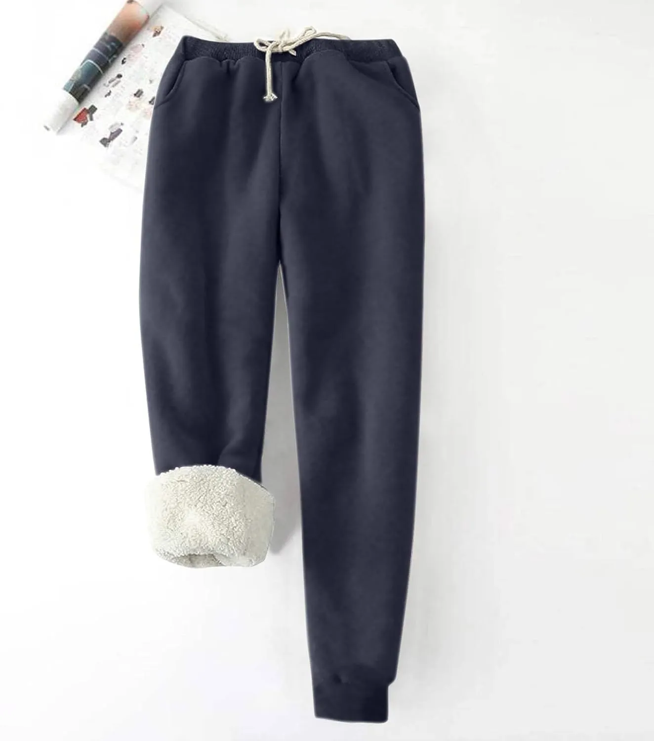 Mens Casual Fleece Pants Relaxed Fit Stretch Waist Warm Sweatpants Plus Size Soft Comfy Winter Lounge Pants with Pockets