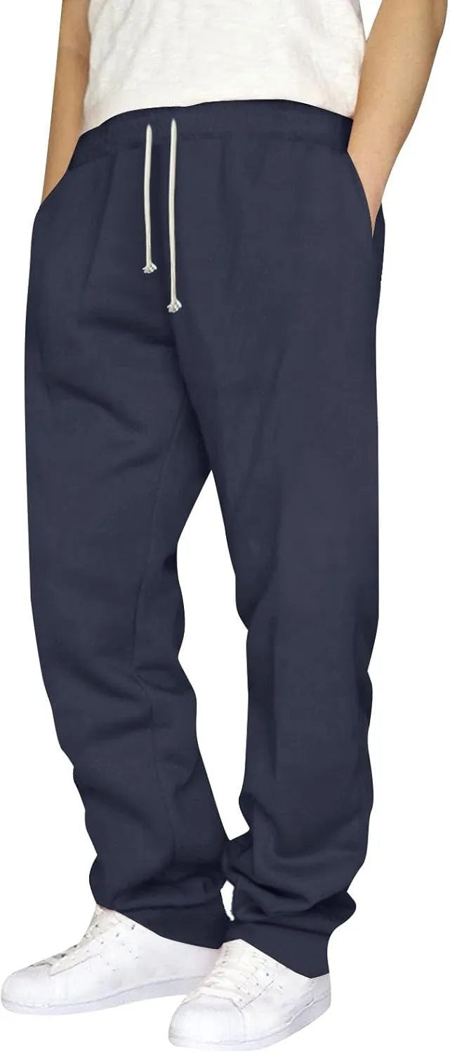 Mens Casual Fleece Pants Relaxed Fit Stretch Waist Warm Sweatpants Plus Size Soft Comfy Winter Lounge Pants with Pockets