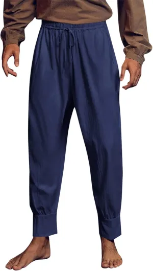 Mens Casual Pants Elastic Waist Drawstring Retro Medieval Tapered Pants Lightweight Slim Fit Summer Beach Yoga Trousers