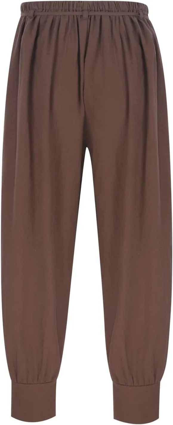 Mens Casual Pants Elastic Waist Drawstring Retro Medieval Tapered Pants Lightweight Slim Fit Summer Beach Yoga Trousers